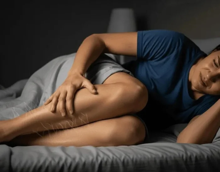 person experiencing leg cramps at night